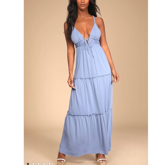 Light Blue Ruffled Drawstring Maxi Dress - Picture 1 of 2